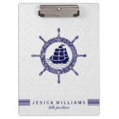 ホワイトペイズリー及びネイビー航海のブルボートホイール クリップボード (正面)