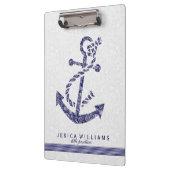 ホワイトペイズリー&ネイビーブルー航海のボートいかり クリップボード (左)