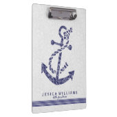 ホワイトペイズリー&ネイビーブルー航海のボートいかり クリップボード (右)