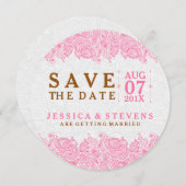 ホワイトペイズリー&ピンクレース日付を保存 セーブザデート (正面/裏面)