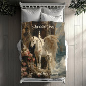 ホワイトペガサスヘブンユニコーンシースケープシーン フリースブランケット