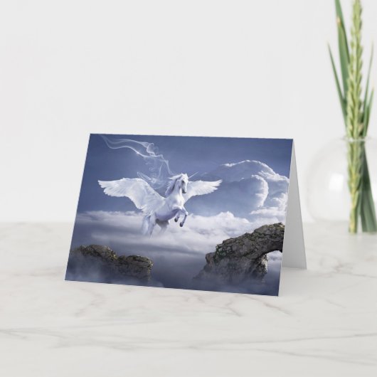 ホワイトペガサスホース神秘的グリーティングカード カード (正面)