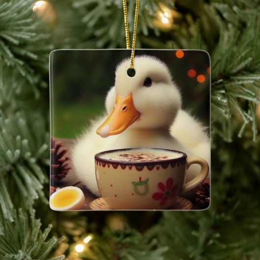 ホワイトペキンクリスマスダック セラミックオーナメント (ツリー)