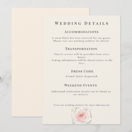ホワイトペタル ミニマリスト結婚式詳細カード 招待状 (正面/裏面)