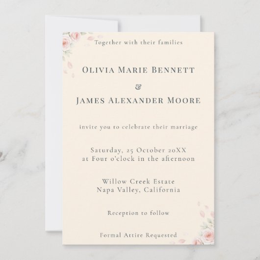 ホワイトペタル ミニマリスト 結婚式 招待状 (正面)