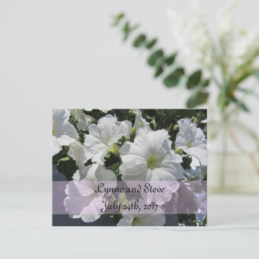 ホワイトペチュニア日付の保存 案内ポストカード (スタンド正面)