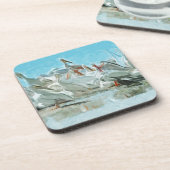 ホワイトペリカンズと黒の友人抽象芸術 コースター (左側)