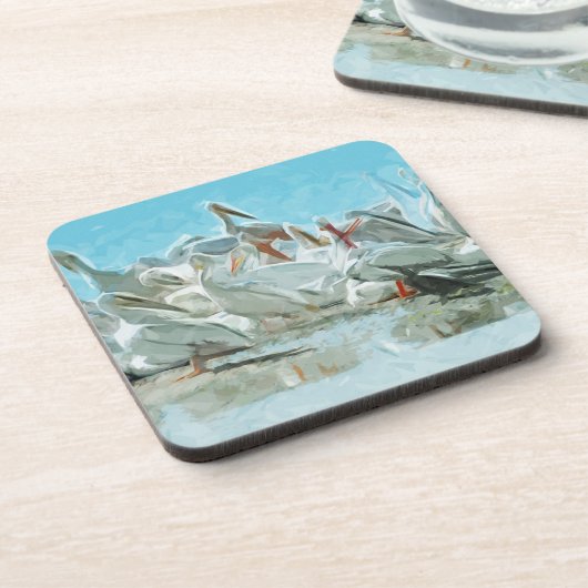 ホワイトペリカンズと黒の友人抽象芸術 コースター (左側)
