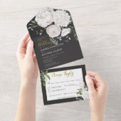 ホワイトペ素朴オニーフローラオンブラックディナー オールインワン招待状 (貼ってはがせる)