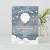 ホワイトホットエアバルーン+スターニュートラル赤ちゃんシャワー 招待状 (スタンド正面)