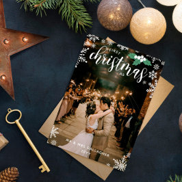 ホワイトホリー雪片1stクリスマス結婚の写真 シーズンカード