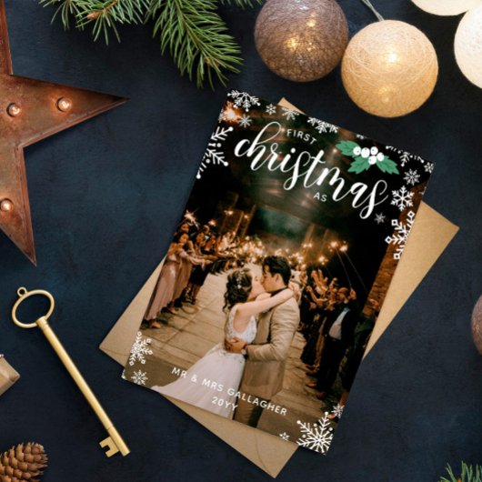 ホワイトホリー雪片1stクリスマス結婚の写真 シーズンカード