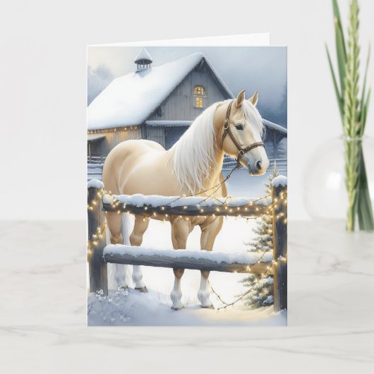 ホワイトホースかわいらしファームクリスマスパーソナライズされた カード (正面)