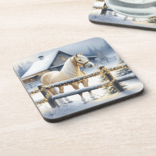 ホワイトホースかわいらしファームクリスマスパーソナライズされた コースター (左側)