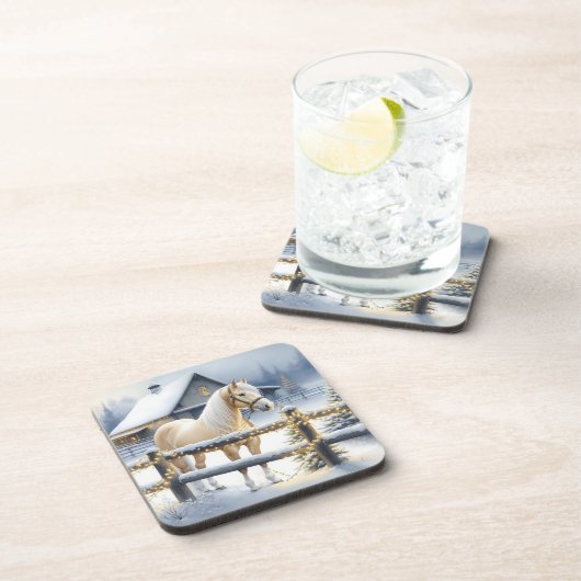 ホワイトホースかわいらしファームクリスマスパーソナライズされた コースター (右側)