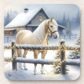 ホワイトホースかわいらしファームクリスマスパーソナライズされた コースター (正面)