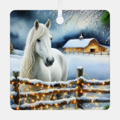 ホワイトホースかわいらしファームクリスマスパーソナライズされた メタルオーナメント (正面)