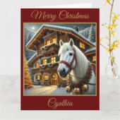 ホワイトホースとアルパインハウスクリスマスカード カード (黄色い花)