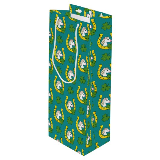 ホワイトホースと黄金の馬靴、シャムロックパターン ワインギフトバッグ (正面アングル)