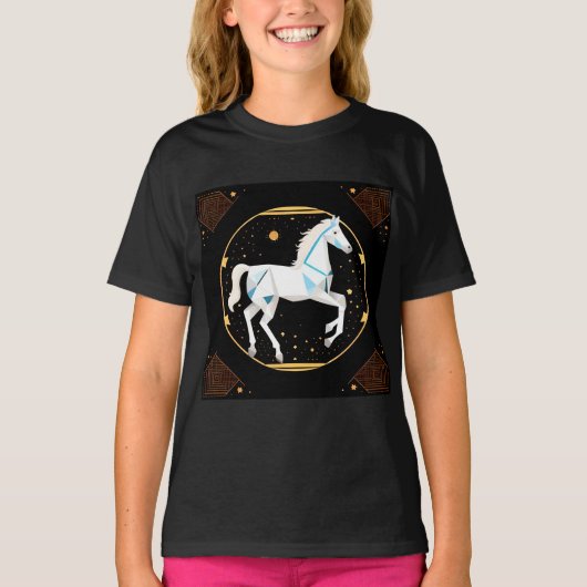 ホワイトホースの抽象幾何学イラスト Tシャツ (正面)