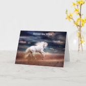 ホワイトホースアットサンセットオンビーチグリーティングカード カード (黄色い花)