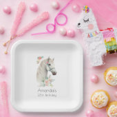 ホワイトホースエレガントボホフローラ誕生日 ペーパープレート (パーティー)