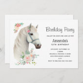 ホワイトホースエレガントボホフローラ誕生日 招待状 (正面/裏面)