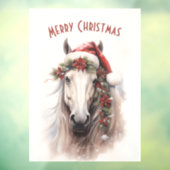 ホワイトホースサンタハットレッドポインセティアスクリスマス ウィンドウサイン (シート3)