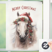 ホワイトホースサンタハットレッドポインセティアスクリスマス ウィンドウサイン (ホーム)