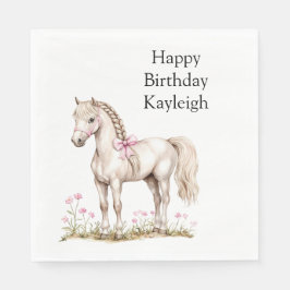ホワイトホースピンクボウフローラ誕生日 スタンダードランチョンナプキン