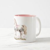 ホワイトホースピンクボウフローラ誕生日 ツートーンマグカップ (正面右)