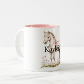 ホワイトホースピンクボウフローラ誕生日 ツートーンマグカップ (正面左)