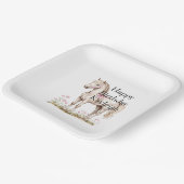 ホワイトホースピンクボウフローラ誕生日 ペーパープレート (傾斜あり)