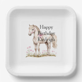 ホワイトホースピンクボウフローラ誕生日 ペーパープレート