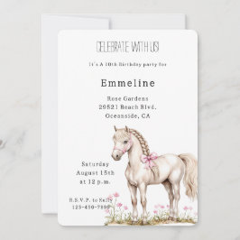 ホワイトホースピンクボウフローラ誕生日 招待状