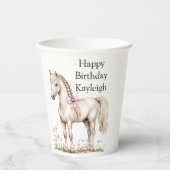 ホワイトホースピンクボウフローラ誕生日 紙コップ (正面)