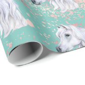 ホワイトホースピンク誕生日ガール女性のカーボーイ ラッピングペーパー (ロールコーナー)