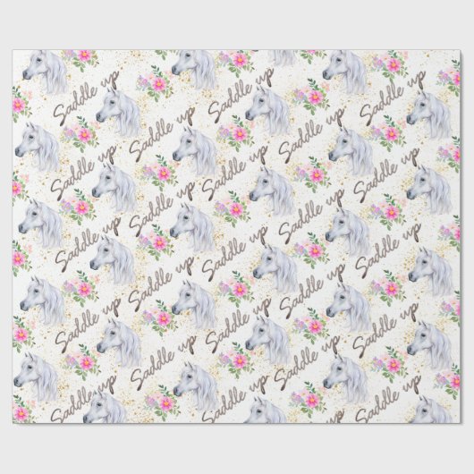 ホワイトホースピンク誕生日ガール女性のカーボーイ ラッピングペーパー (フラット)