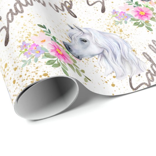 ホワイトホースピンク誕生日ガール女性のカーボーイ ラッピングペーパー (ロールコーナー)