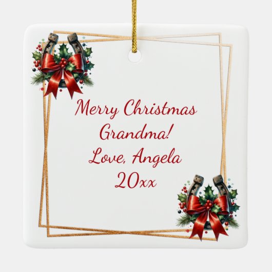 ホワイトホースフェスティバルファームクリスマスパーソナライズされた セラミックオーナメント (裏面)