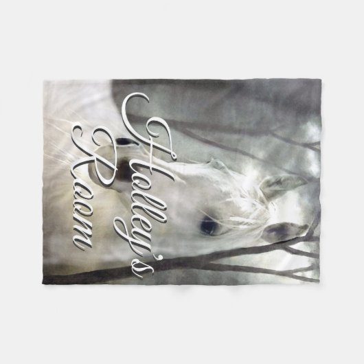 ホワイトホースポートレート絵画ズアーパーソナライズされたト フリースブランケット (正面(横))