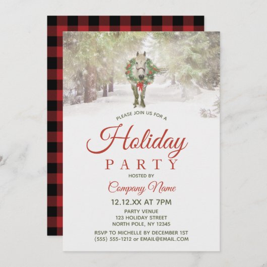 ホワイトホース企業のホリデークリスマスパーティー 招待状 (正面/裏面)