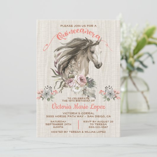 ホワイトホース女性のカーボーイキンセアニラ15th誕生日インビ 招待状 (スタンド正面)