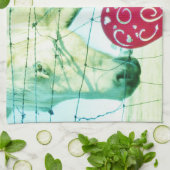 ホワイトホース赤いハートバレンタイン キッチンタオル (折り畳み)