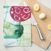 ホワイトホース赤いハートバレンタイン キッチンタオル (四つ折り)