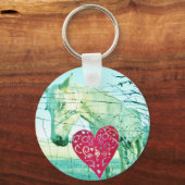 ホワイトホース赤いハートバレンタイン キーホルダー (正面)