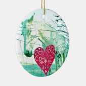 ホワイトホース赤いハートバレンタイン セラミックオーナメント (右)