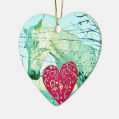 ホワイトホース赤いハートバレンタイン セラミックオーナメント (左)