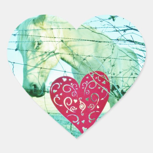 ホワイトホース赤いハートバレンタイン ハートシール (正面)