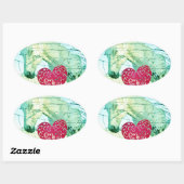 ホワイトホース赤いハートバレンタイン 楕円形シール (シート)